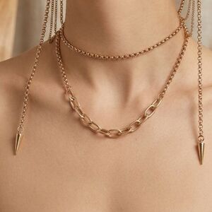 Layered Gold-Link Choker Necklace with Spike Accents